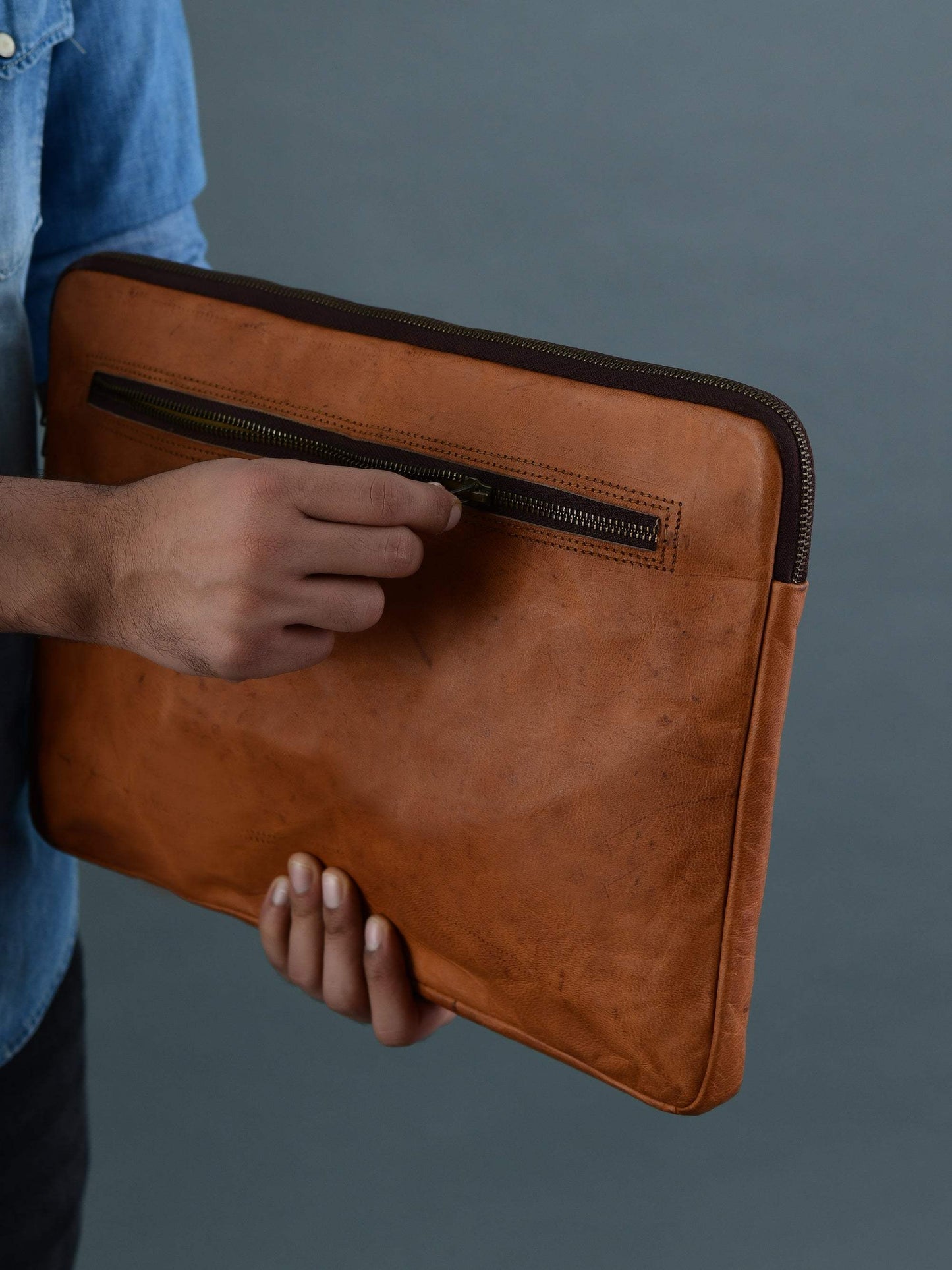 Zento Laptop Sleeve - Tan Brown - Classy Leather Bags - Flyclothing LLC