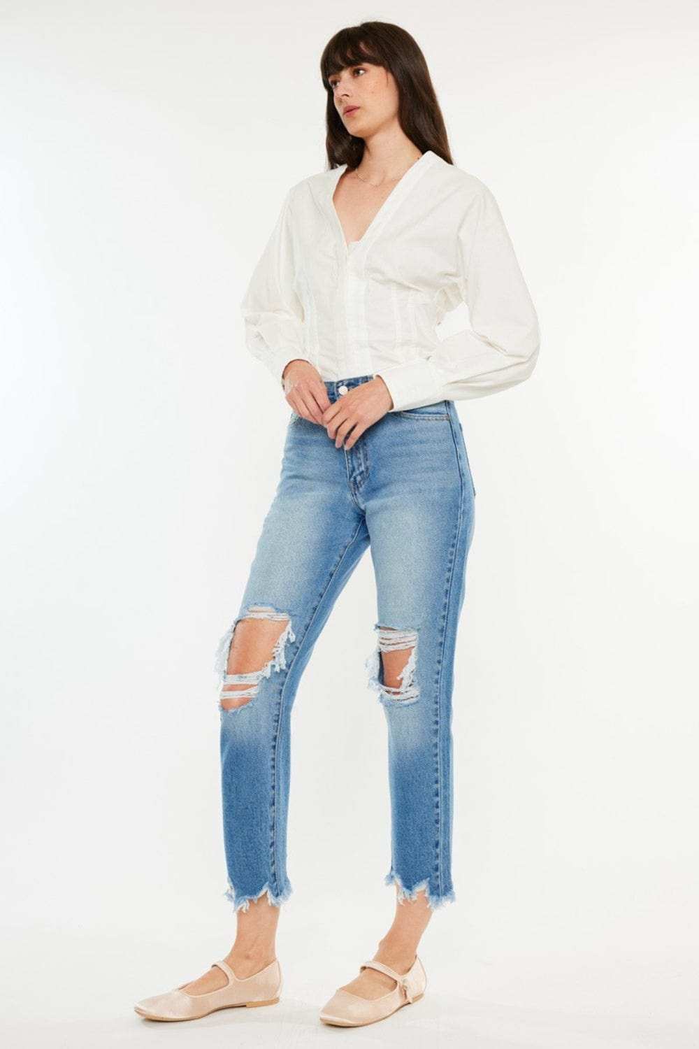 Kancan Distressed Frayed Hem Cropped Jeans - Trendsi - Flyclothing LLC