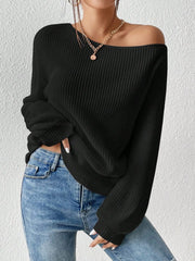 Honey Single Shoulder Long Sleeve Sweater - Trendsi