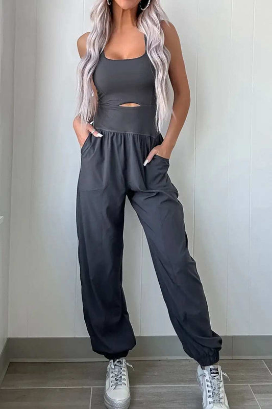 Cutout Square Neck Wide Strap Active Jumpsuit - Trendsi - Flyclothing LLC