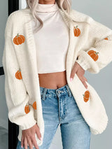 Halloween Pumpkin Embroidered Knit Cardigan - Trendsi - Flyclothing LLC