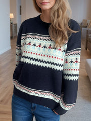 Contrast Round Neck Dropped Shoulder Sweater - Trendsi