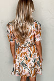 Printed Notched Short Sleeve Mini Dress - Trendsi