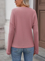 Striped Notched Long Sleeve T-Shirt - Trendsi - Flyclothing LLC