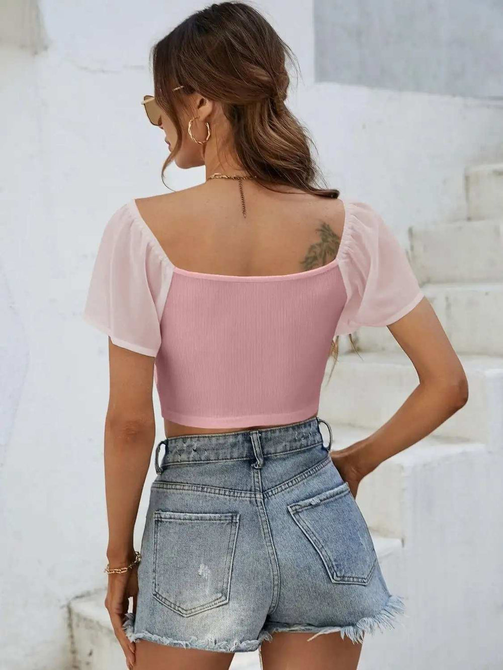 Drawstring Short Sleeve Crop Top - Trendsi - Flyclothing LLC