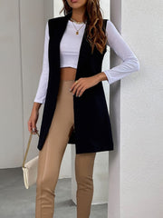 Open Front Longline Vest Coat - Trendsi