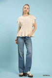 Umgee Linen Blend Smocked Peplum Blouse - Trendsi - Flyclothing LLC