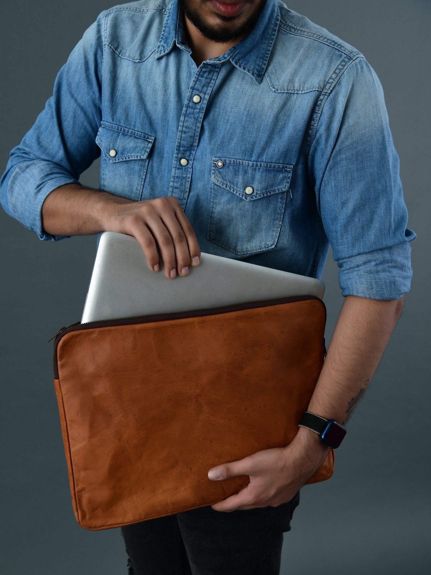 Zento Laptop Sleeve - Tan Brown - Classy Leather Bags - Flyclothing LLC