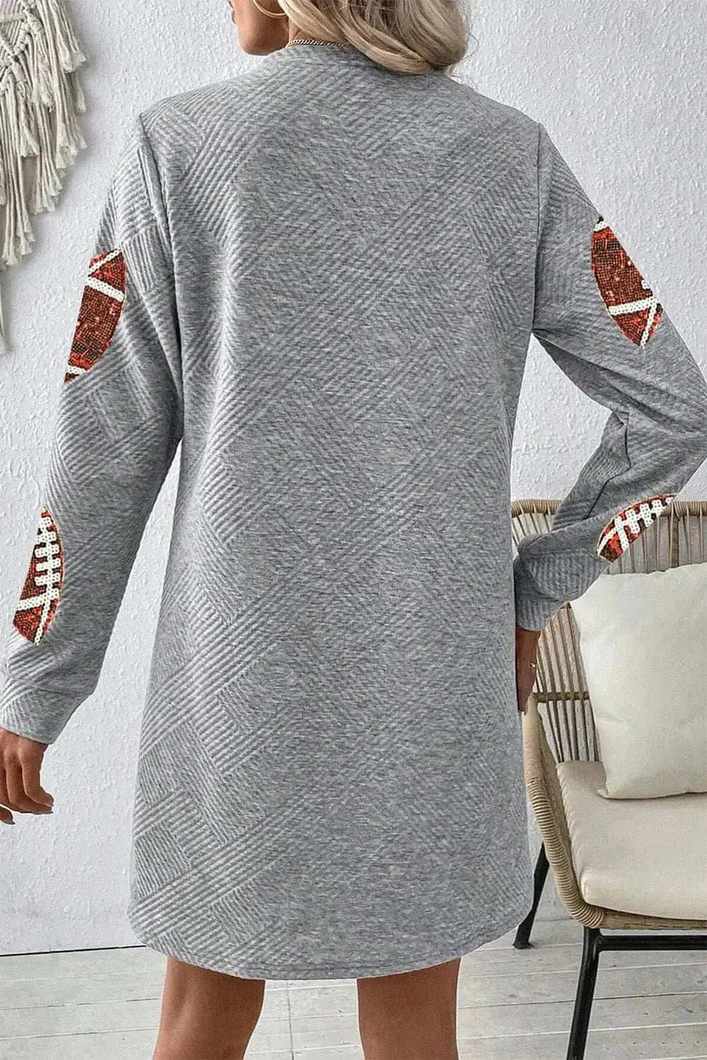 Sequin Football Long Sleeve Mini Dress - Trendsi - Flyclothing LLC