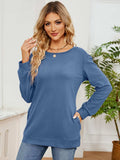 Ruched Shoulder Round Neck Long Sleeve Sweatshirt - Trendsi - Flyclothing LLC