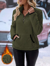 Half Zip Long Sleeve Furry Sweatshirt - Trendsi - Flyclothing LLC