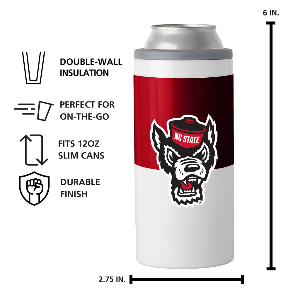NC State 12oz Colorblock Slim Can Coolie - Logo Brands - Flyclothing LLC