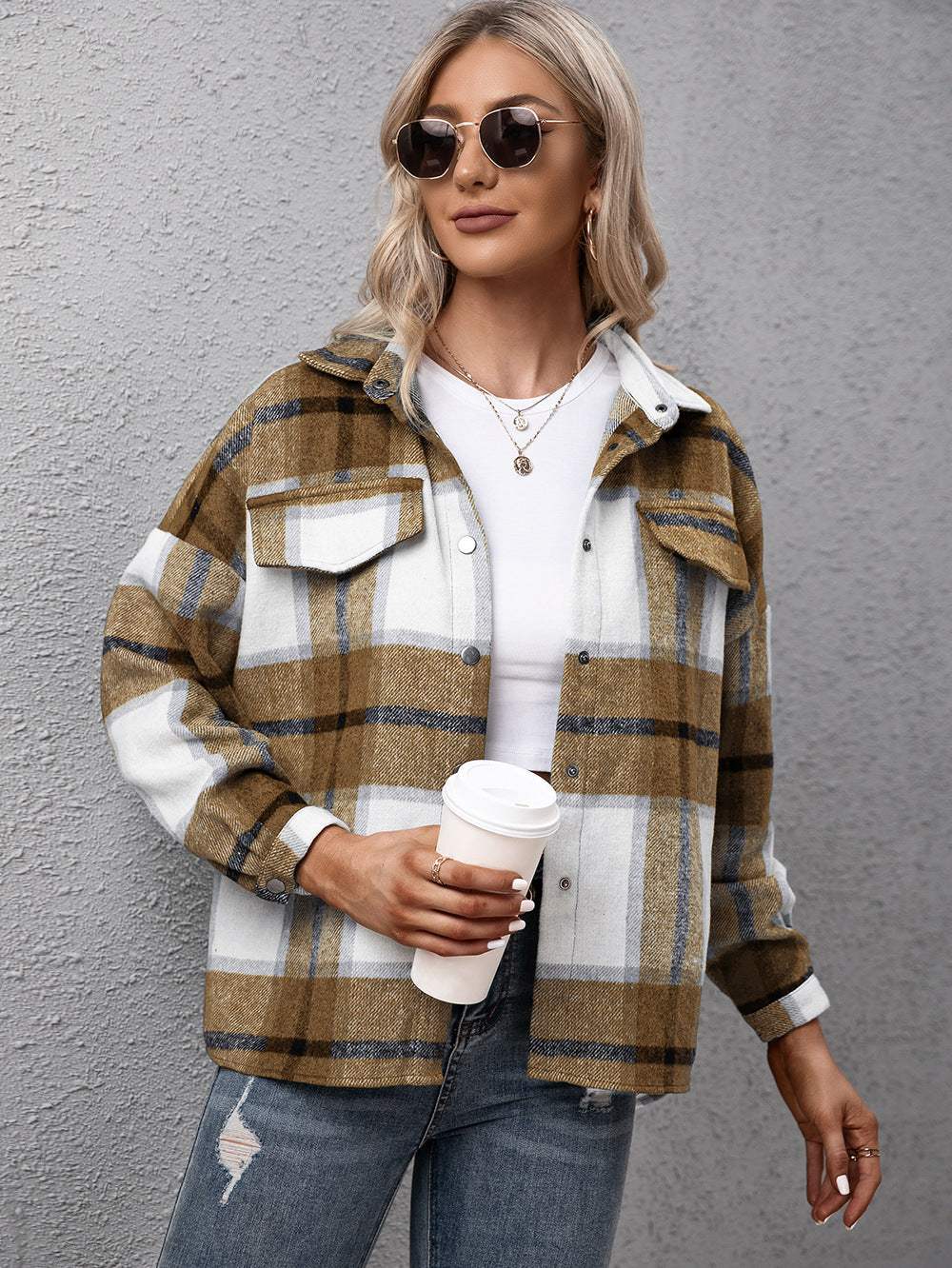 Ivy Lane Plaid Long Sleeve Shirt Jacket - Trendsi - Flyclothing LLC