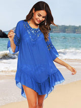 Backless Cutout Three-Quarter Sleeve Cover Up - Trendsi - Flyclothing LLC