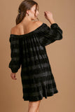 Umgee Off-Shoulder Balloon Sleeve Velvet Mini Dress - Trendsi