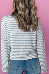 Striped Round Neck Dropped Shoulder Long Sleeve Top - Trendsi - Flyclothing LLC