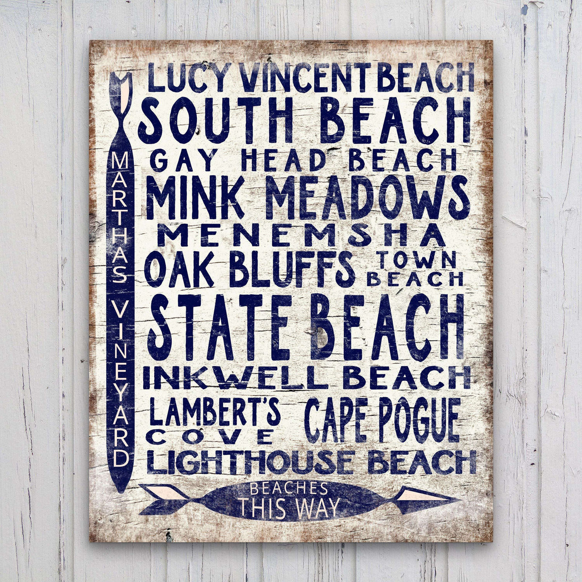 Martha's Vineyard Beaches Sign - Vintage Wood Look Vineyard Arrow Sign - Off The Square Designs - Flyclothing LLC