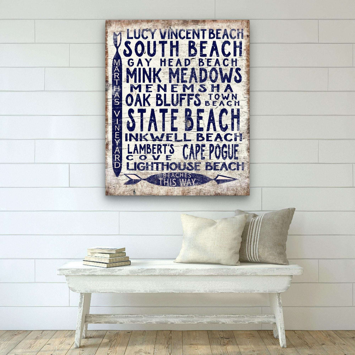 Martha's Vineyard Beaches Sign - Vintage Wood Look Vineyard Arrow Sign - Off The Square Designs - Flyclothing LLC