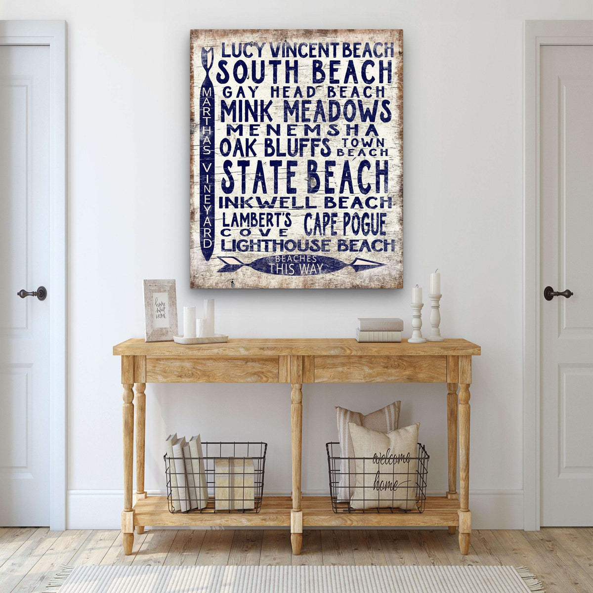 Martha's Vineyard Beaches Sign - Vintage Wood Look Vineyard Arrow Sign - Off The Square Designs - Flyclothing LLC
