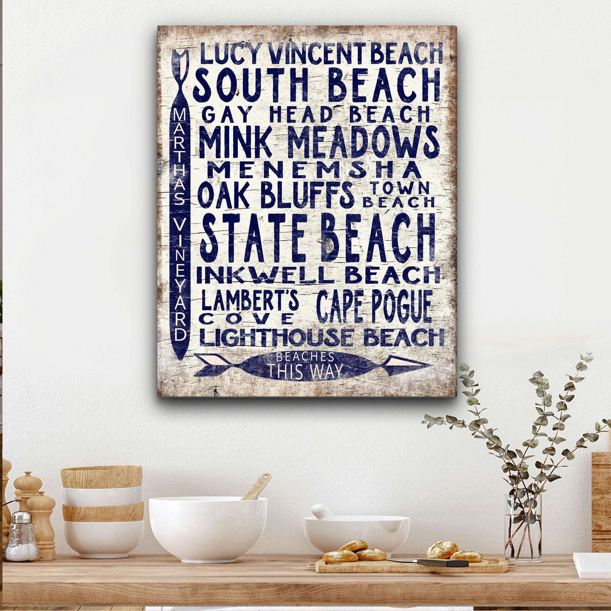 Martha's Vineyard Beaches Sign - Vintage Wood Look Vineyard Arrow Sign - Off The Square Designs - Flyclothing LLC