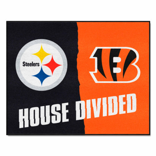 NFL House Divided - Steelers / Bengals House Divided Rug - 34 in. x 42.5 in. - NFL House Divided - Steelers / Bengals
