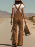 Fringe Corduroy Button Front Overalls - Trendsi - Flyclothing LLC