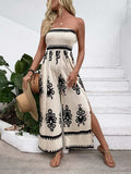 Smocked Printed Wide Leg Jumpsuit - Trendsi - Flyclothing LLC