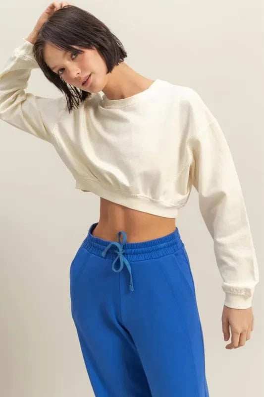 HYFVE Crew Neck Long Sleeve Crop Sweatshirt - Trendsi - Flyclothing LLC