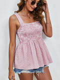 Smocked Plaid Square Neck Tank - Trendsi