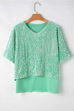 Layered Sequin V-Neck Half Sleeve Top - Trendsi - Flyclothing LLC