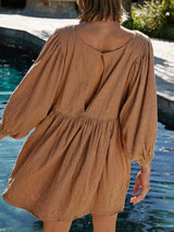 Cutout Textured Long Sleeve Mini Dress - Trendsi - Flyclothing LLC