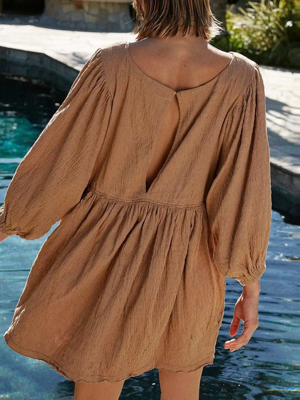 Cutout Textured Long Sleeve Mini Dress - Trendsi - Flyclothing LLC