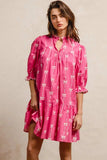 BiBi Ribbon Patterns With Scallops Edge Details Short Sleeve Dress - Trendsi - Flyclothing LLC
