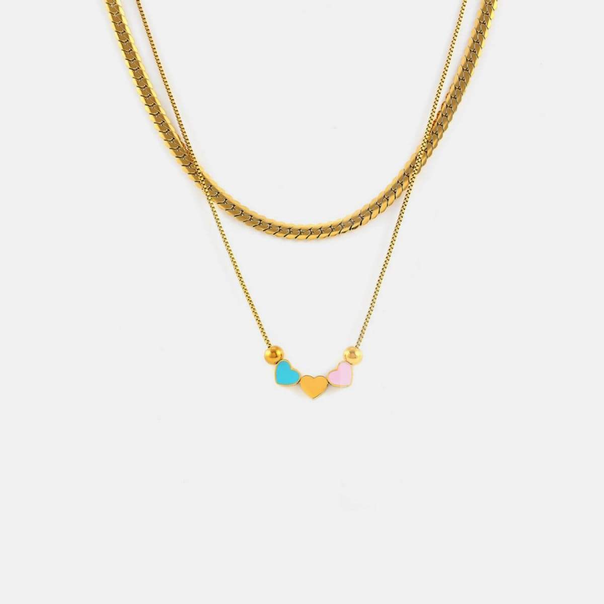 18K Gold-Plated Double Layered Heart Necklace - Trendsi - Flyclothing LLC