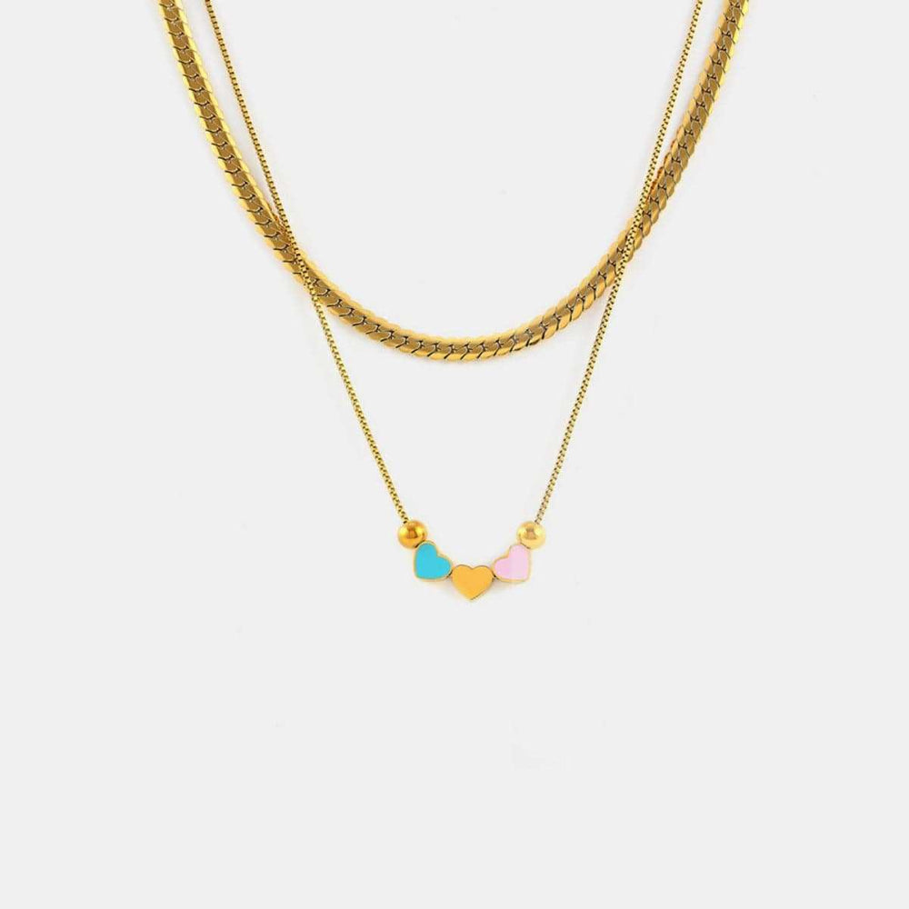 18K Gold-Plated Double Layered Heart Necklace - Trendsi - Flyclothing LLC