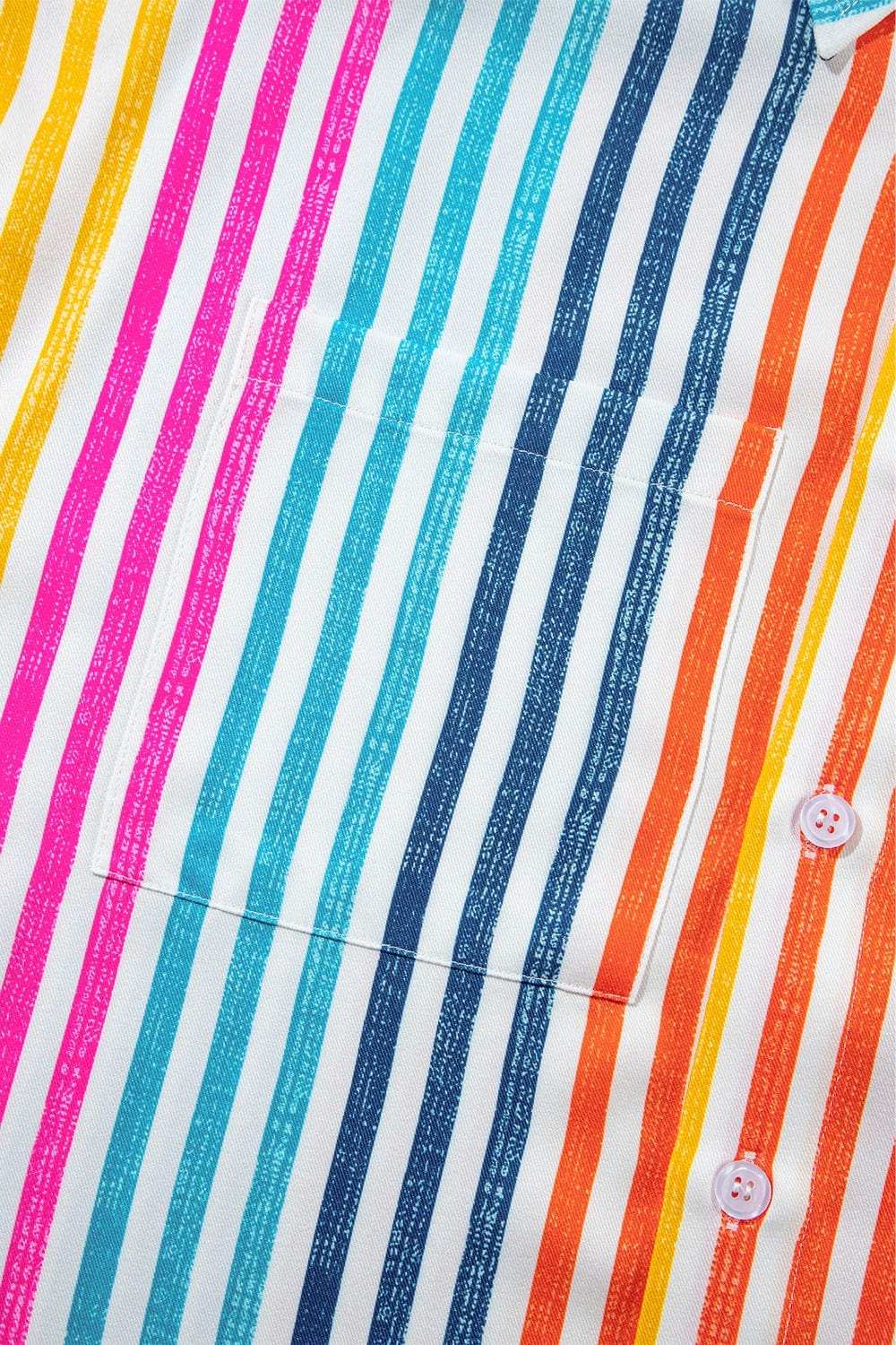 Striped Collared Neck Long Sleeve Shirt - Trendsi - Flyclothing LLC