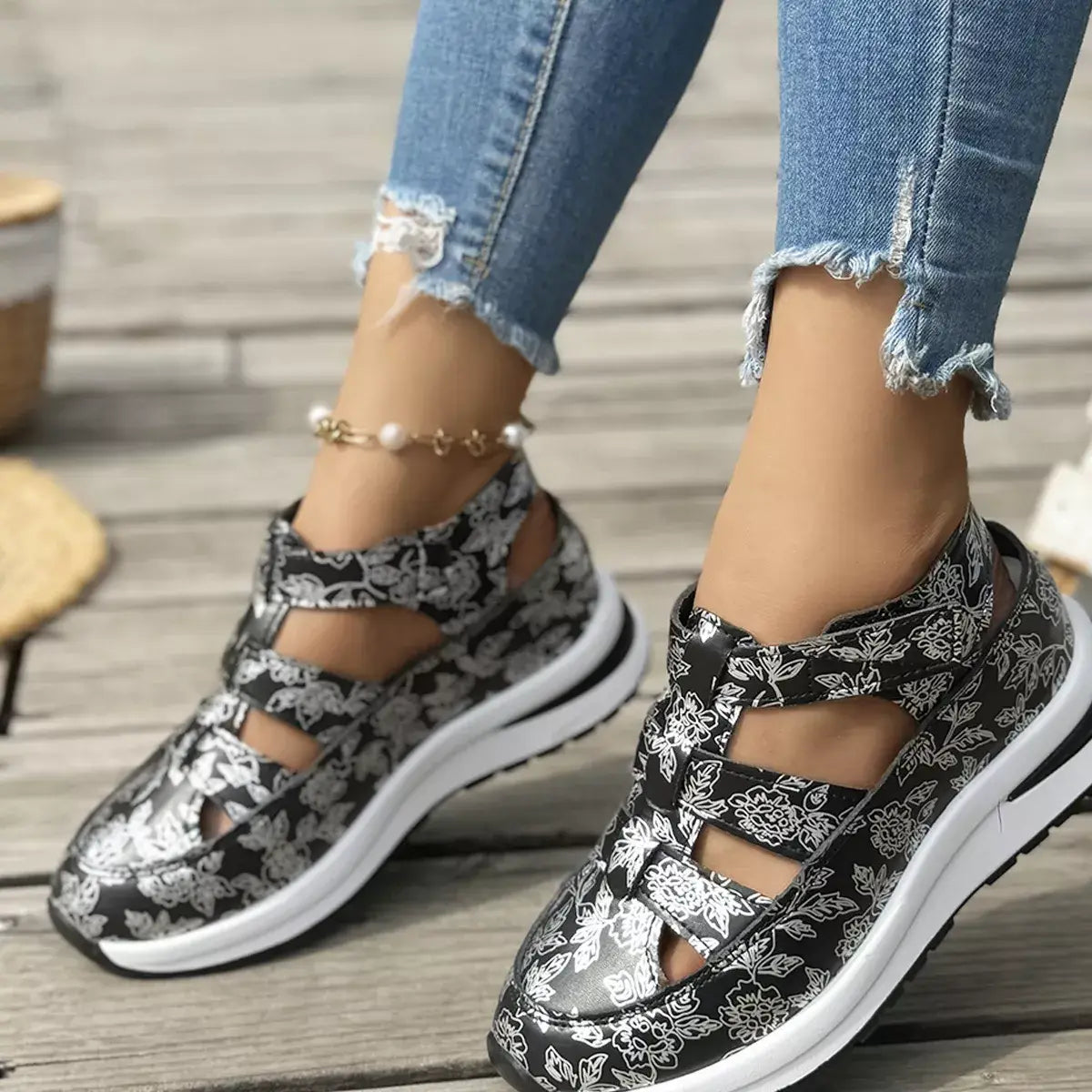 Cutout Velcro Sandals - Trendsi - Flyclothing LLC