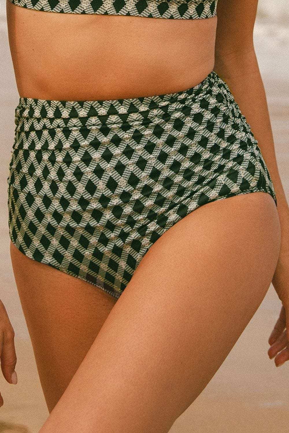 Dotted Mesh Plaid Patchwork High Waisted Swim Set - Trendsi - Flyclothing LLC
