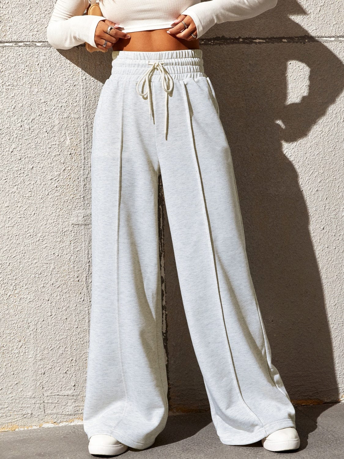 Honey Drawstring Elastic Waist Wide Leg Pants - Trendsi