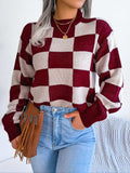 Checkered Mock Neck Long Sleeve Sweater - Trendsi - Flyclothing LLC