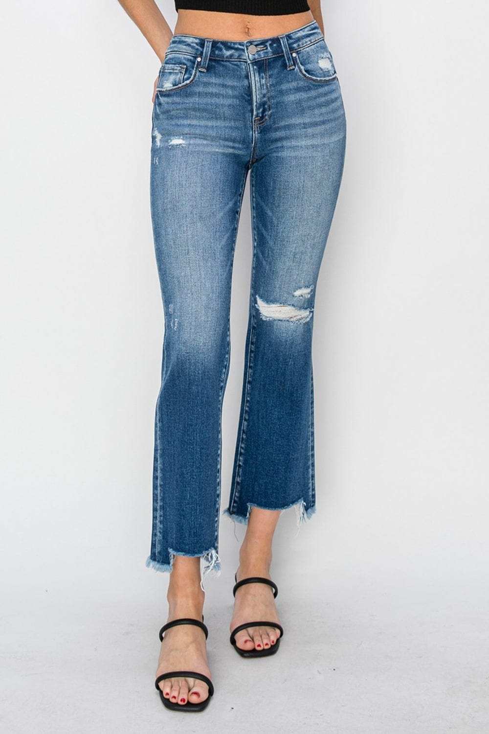 RISEN Full Size Frayed Step Hem Ankle Straight Jeans - Trendsi - Flyclothing LLC