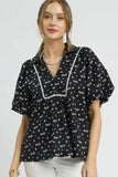 Umgee Bow Print Puff Sleeve Blouse - Trendsi