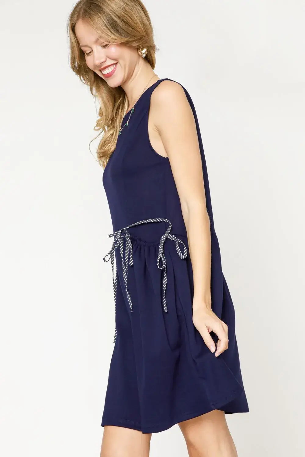 Umgee Round Neck Sleeveless Tank Dress with Pockets - Trendsi - Flyclothing LLC