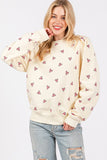SAGE + FIG Heart Printed Contrast Long Sleeve Sweatshirt - Trendsi
