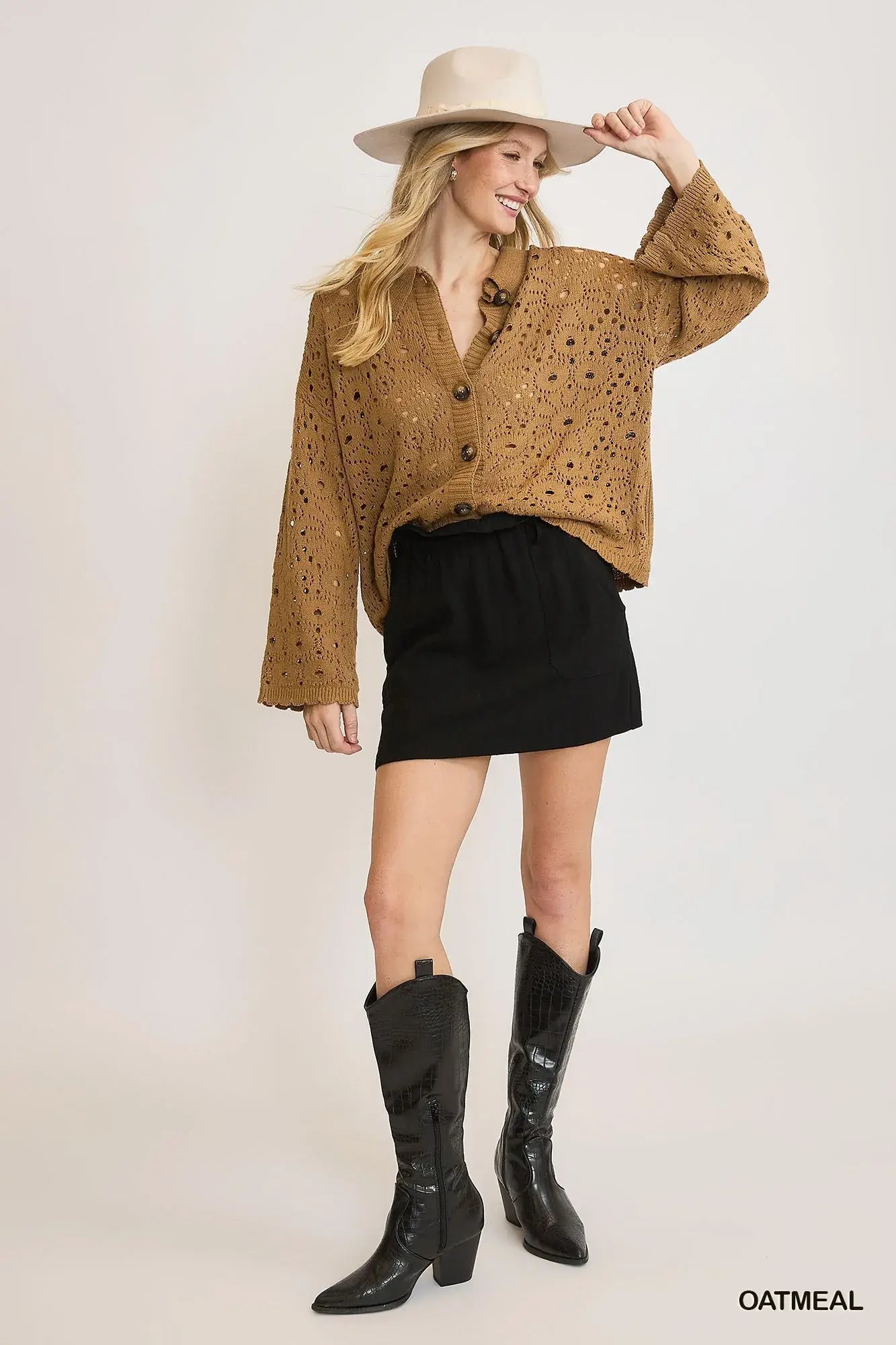 Umgee Crochet Button Down Knit Cardigan - Trendsi - Flyclothing LLC