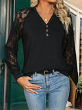 Lace V-Neck Long Sleeve T-Shirt - Trendsi