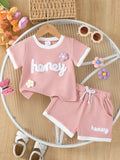 Children's Honey Flower Waffle Knit Tee and Shorts Set - Trendsi - Flyclothing LLC