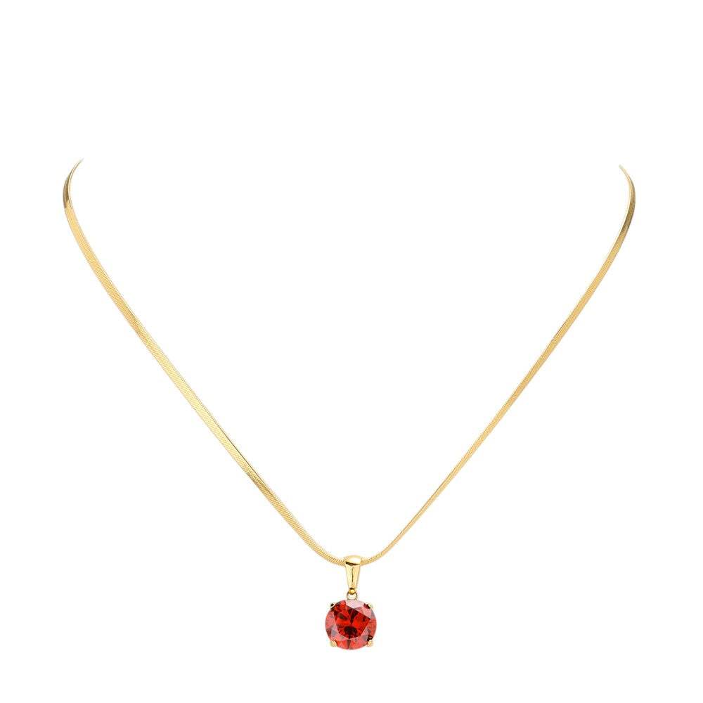18K Gold Dipped Stainless Steel CZ Round Pendant Necklace - Madeline Love - Flyclothing LLC