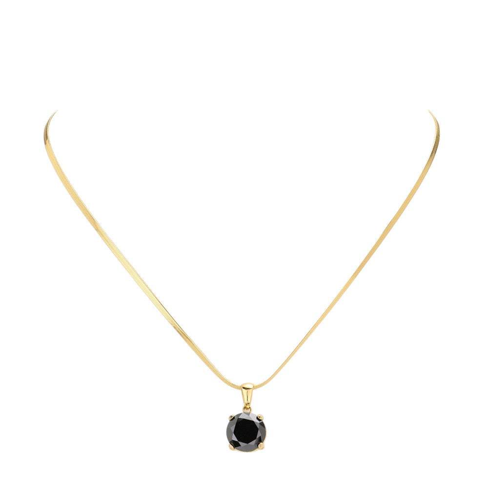18K Gold Dipped Stainless Steel CZ Round Pendant Necklace - Madeline Love - Flyclothing LLC
