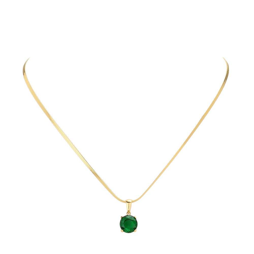18K Gold Dipped Stainless Steel CZ Round Pendant Necklace - Madeline Love - Flyclothing LLC